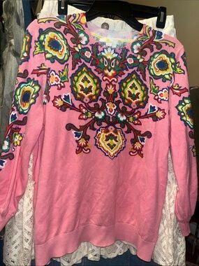 Boden Pink Crewneck Sweater with Multicolor Floral